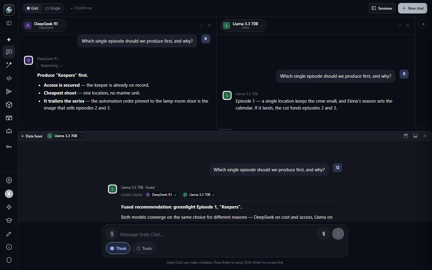 Grafy Chat with compare columns and the data fuser